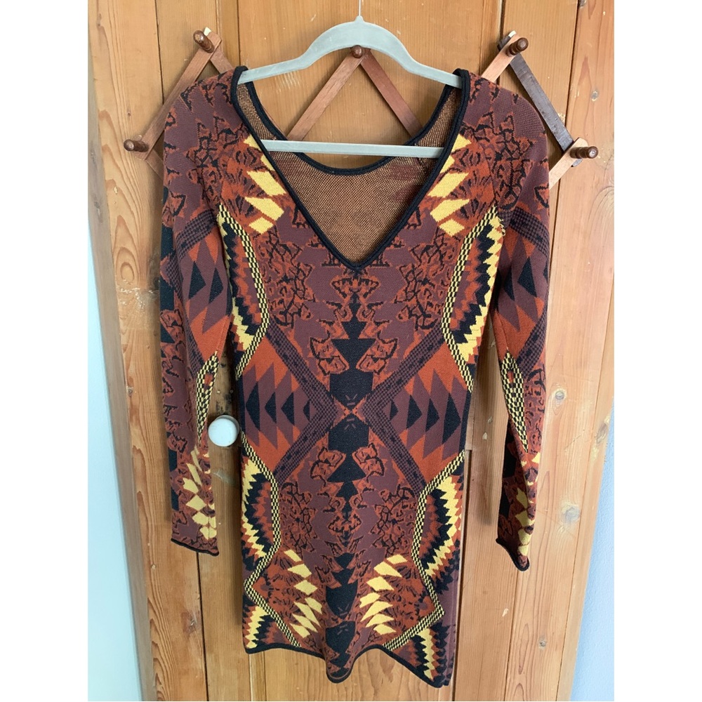 Free People Huntress of the Man aztec print long sleeve bodycon dress NWT - Picture 4 of 13